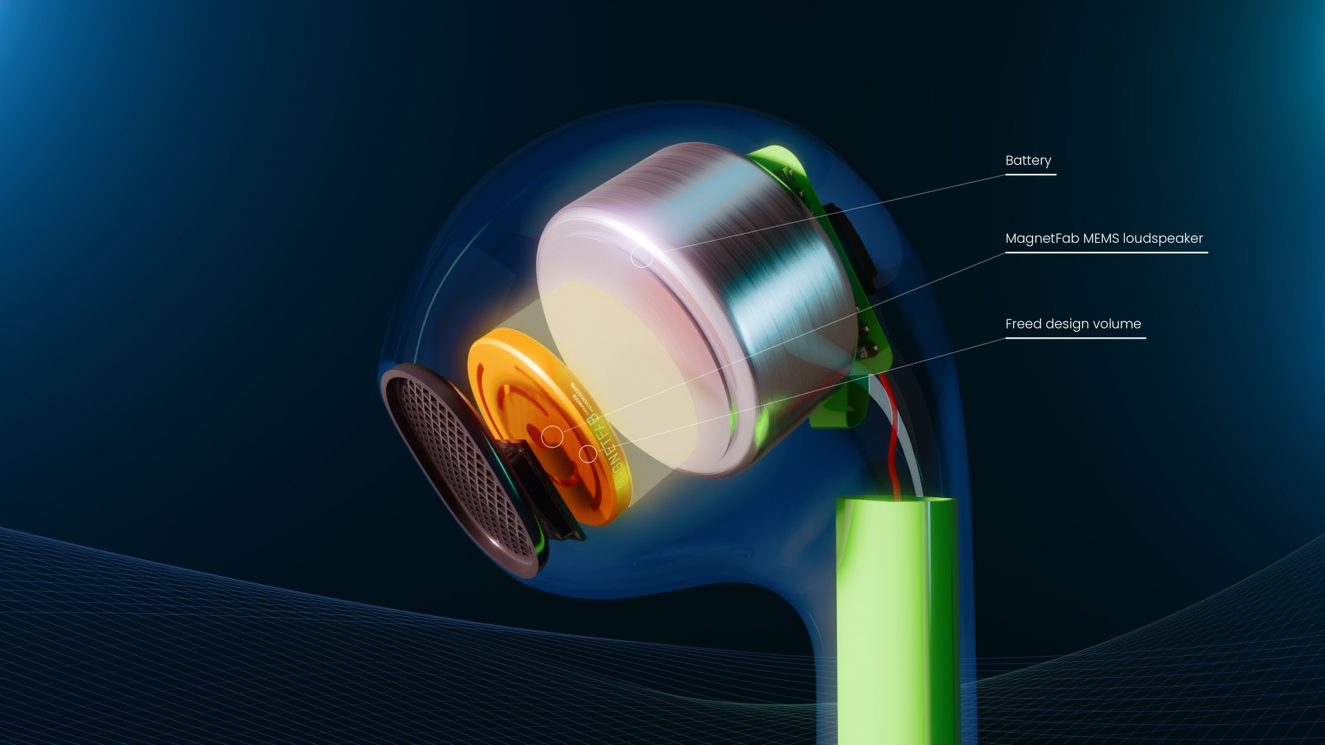 Earbud fitted with a 5X smaller MEMS loudspeaker built with MagnetFab wafer-level permanent micromagnets